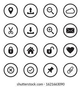 Interface Icons. Black Flat Design In Circle. Vector Illustration.