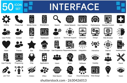Interface Icons Collection related to User Interface, Ui, Ux, User Experience, Design, Web Design, Mobile App, App Design, Website, Software.