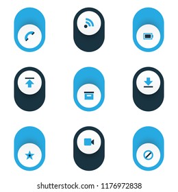 Interface icons colored set with ban, download, feed and other phone elements. Isolated vector illustration interface icons.