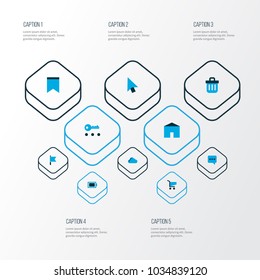 Interface icons colored set with chatting, privacy, cursor and other messenger elements. Isolated vector illustration interface icons.