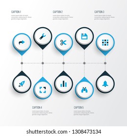 Interface icons colored set with full screen, repair, ahead and other application elements. Isolated vector illustration interface icons.
