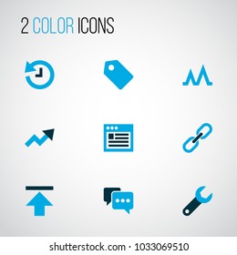 Interface icons colored set with history, activity, trend and other events elements. Isolated vector illustration interface icons.