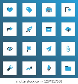 Interface icons colored set with launch, send, attach and other load elements. Isolated vector illustration interface icons.