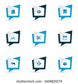 Interface icons colored set with layer, undo, eye and other level elements. Isolated vector illustration interface icons.