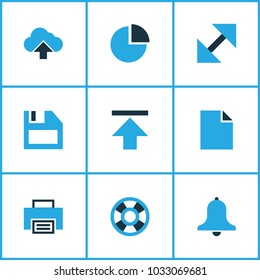 Interface icons colored set with lifeguard, floppy disk, alarm and other enlarge elements. Isolated vector illustration interface icons.