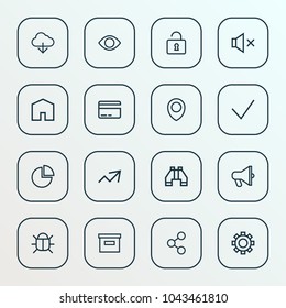 Interface icons line style set with home, open, pie chart and other trend elements. Isolated vector illustration interface icons.