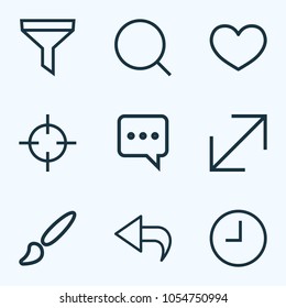 Interface icons line style set with return, messenger, enlarge and other heat elements. Isolated vector illustration interface icons.