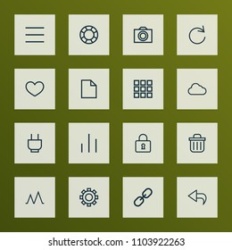 Interface icons line style set with options, close, schedule and other undo elements. Isolated vector illustration interface icons.