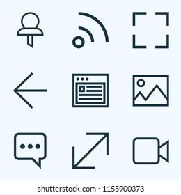 Interface icons line style set with screenshot, messenger, web and other feed elements. Isolated vector illustration interface icons.