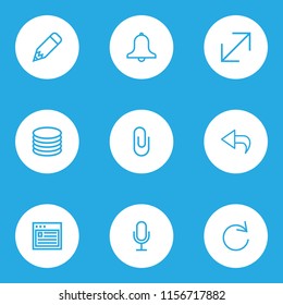 Interface icons line style set with return, web, enlarge and other database elements. Isolated vector illustration interface icons.