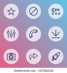 Interface icons line style set with photo, star, key and other favorite elements. Isolated vector illustration interface icons.