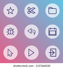 Interface icons line style set with date, star, start and other favorite elements. Isolated vector illustration interface icons.