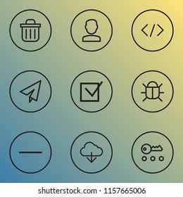 Interface icons line style set with recycle bin, origami, client and other bug elements. Isolated vector illustration interface icons.