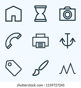 Interface icons line style set with sandglass, painting, printer hourglass elements. Isolated vector illustration interface icons.