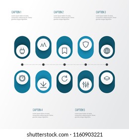 Interface icons line style set with shield, action, mark and other stabilizer elements. Isolated vector illustration interface icons.