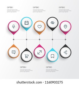 Interface icons line style set with mark, messenger, shopping and other share elements. Isolated vector illustration interface icons.