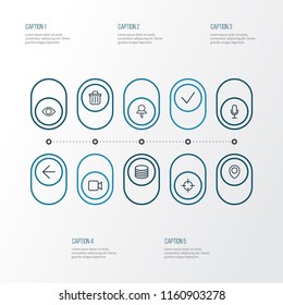 Interface icons line style set with map pin, goal, eye and other back elements. Isolated vector illustration interface icons.