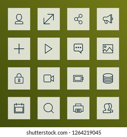 Interface icons line style set with magnifier, close, db and other announcement elements. Isolated vector illustration interface icons.