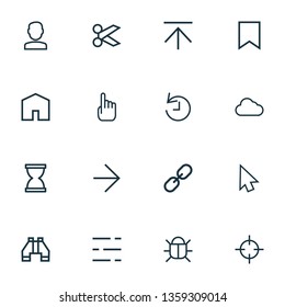 Interface icons line style set with virus, sandglass, scissors cut elements. Isolated vector illustration interface icons.