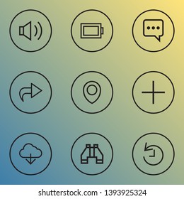 Interface icons line style set with forward, binocular, messenger and other storage elements. Isolated vector illustration interface icons.