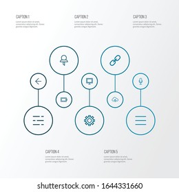 Interface icons line style set with backward, statistic, schedule and other arrow elements. Isolated vector illustration interface icons.