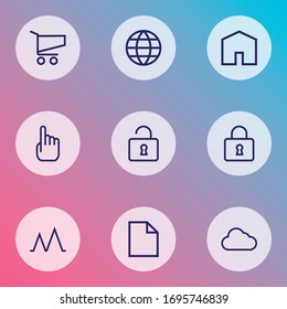 Interface icons line style set with open, earth, folder and other unlock elements. Isolated vector illustration interface icons.