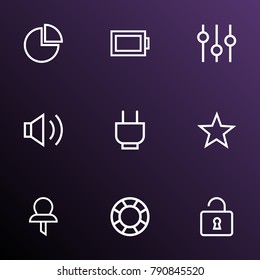 Interface icons line style set with stabilizer, battery, favorite and other favorite elements. Isolated vector illustration interface icons.