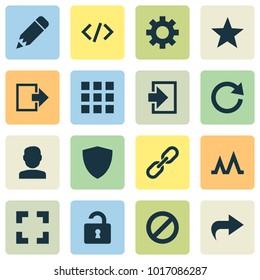 Interface icons set with apps, activity, user and other chain elements. Isolated vector illustration interface icons.
