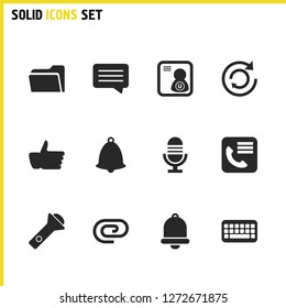 Interface icons set with attach file, message and phone book elements. Set of interface icons and authentication concept. Editable vector elements for logo app UI design.