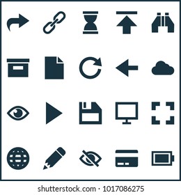 Interface icons set with battery, reload, edit and other storage  elements. Isolated vector illustration interface icons.