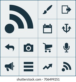 Interface Icons Set. Collection Of Armature, Photo, Wifi And Other Elements. Also Includes Symbols Such As Log, Audio, Increase.