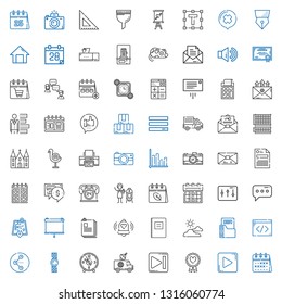 interface icons set. Collection of interface with calendar, play button, favourite, next, van, clock, watch, share, coding, folder, cloudy. Editable and scalable interface icons.