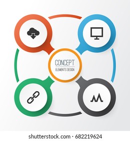 Interface Icons Set. Collection Of Chain, Monitor, Cloud And Other Elements. Also Includes Symbols Such As Activity, Activism, Display.