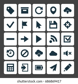 Interface Icons Set. Collection Of Charge, Base, Check And Other Elements. Also Includes Symbols Such As Cursor, Storage, Mute.