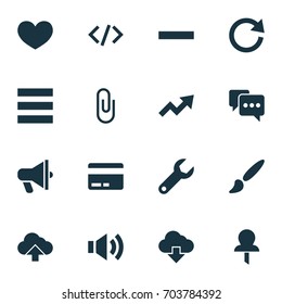 Interface Icons Set. Collection Of Cloud, Wrench, Minus And Other Elements. Also Includes Symbols Such As Gear, Note, Speaker.