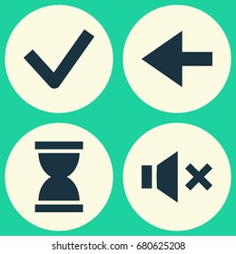 Interface Icons Set. Collection Of Done, Silence, Backward And Other Elements. Also Includes Symbols Such As Hourglass, Mark, Silence.