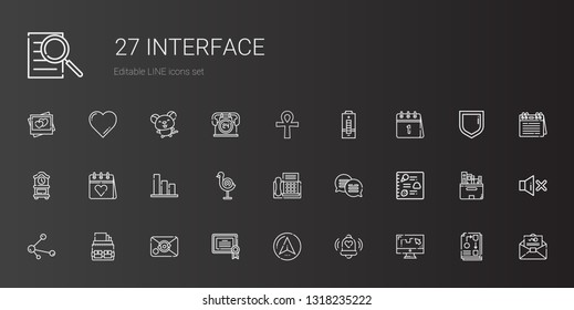 interface icons set. Collection of interface with draw, bell, navigator, certificate, email, portfolio, share, menu, chat, fax, dart board. Editable and scalable interface icons.