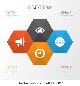 Interface Icons Set. Collection Of Eye, Watch, Earth And Other Elements. Also Includes Symbols Such As Eye, Speaker, Watch.
