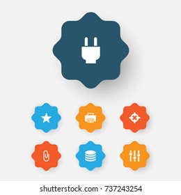 Interface Icons Set. Collection Of Goal, Equalizer, Socket And Other Elements. Also Includes Symbols Such As Print, Setting, Storage.