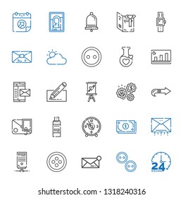 interface icons set. Collection of interface with hours, buttons, message, button, server, email, cash, clock, pendrive, next, working. Editable and scalable interface icons.