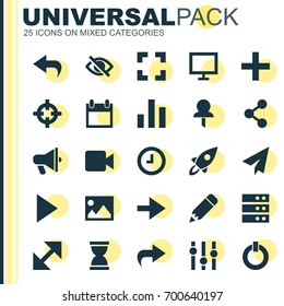 Interface Icons Set. Collection Of Monitor, Sandglass, Return Elements. Also Includes Symbols Such As Right, Graph, Send.