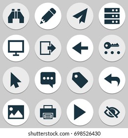 Interface Icons Set. Collection Of Origami, Monitor, Binocular And Other Elements. Also Includes Symbols Such As Lock, Cursor, Eye.
