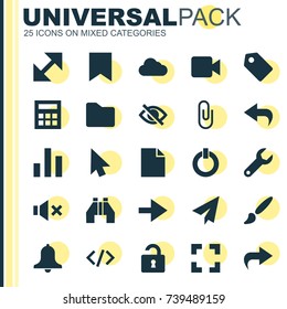 Interface Icons Set. Collection Of Origami, Siren, Wrench And Other Elements. Also Includes Symbols Such As Undo, Label, Send.