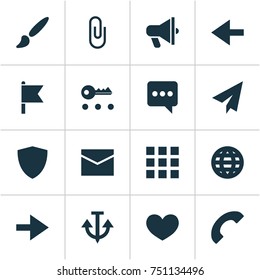 Interface Icons Set. Collection Of Pin, Ahead, Key And Other Elements. Also Includes Symbols Such As Letter, Brush, Phone.