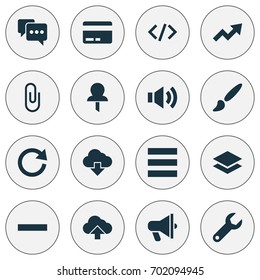 Interface Icons Set. Collection Of Pushpin, Audio, Schedule And Other Elements. Also Includes Symbols Such As Attention, Painting, Code.
