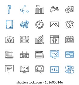 interface icons set. Collection of interface with switch, levels, email, draw, chat, street map, picture, calendar, printer, browser, bar chart. Editable and scalable interface icons.