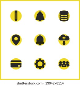 Interface icons set with datacenter, tool and database elements. Set of interface icons and jingle concept. Editable vector elements for logo app UI design.