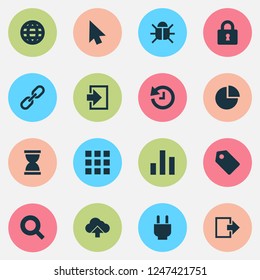 Interface icons set with diagram, log in, globe and other load elements. Isolated vector illustration interface icons.