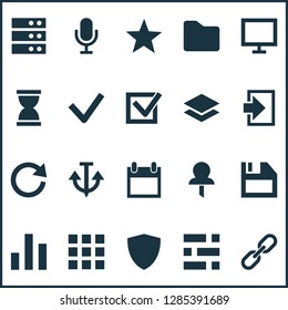 Interface icons set with favorite, checkmark, audio and other level elements. Isolated vector illustration interface icons.