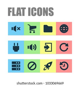 Interface icons set with folder, plug, launch and other socket elements. Isolated vector illustration interface icons.